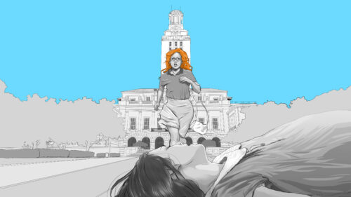 animated picture of student running from school shooter