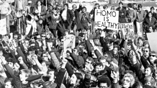 Demonstrators gathered in Albany, New York, in 1971 to demand gay rights and to declare that 