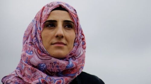 Hanadi looking at road