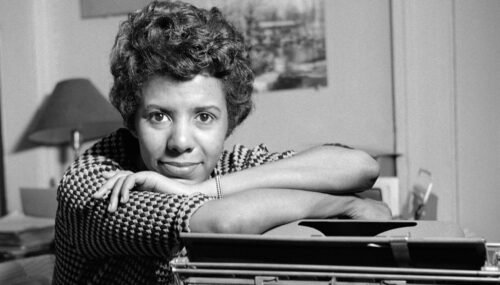 Lorraine Hansberry at typewriter, from Sighted Eyes/Feeling Heart