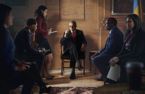 Larry Krasner, D.A. of Philadelphia, with press