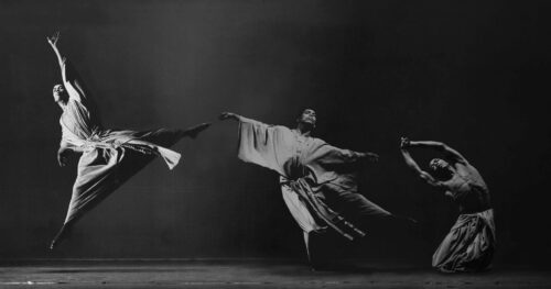 Alvin Ailey dance scene in black and white
