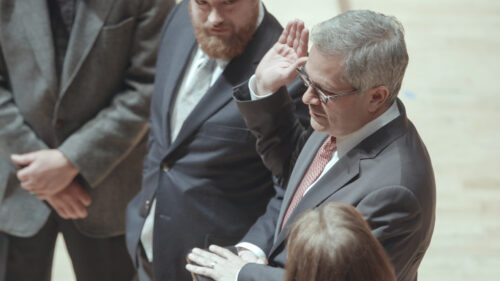 Philadelphia D.A., Larry Kranser being sworn in. 