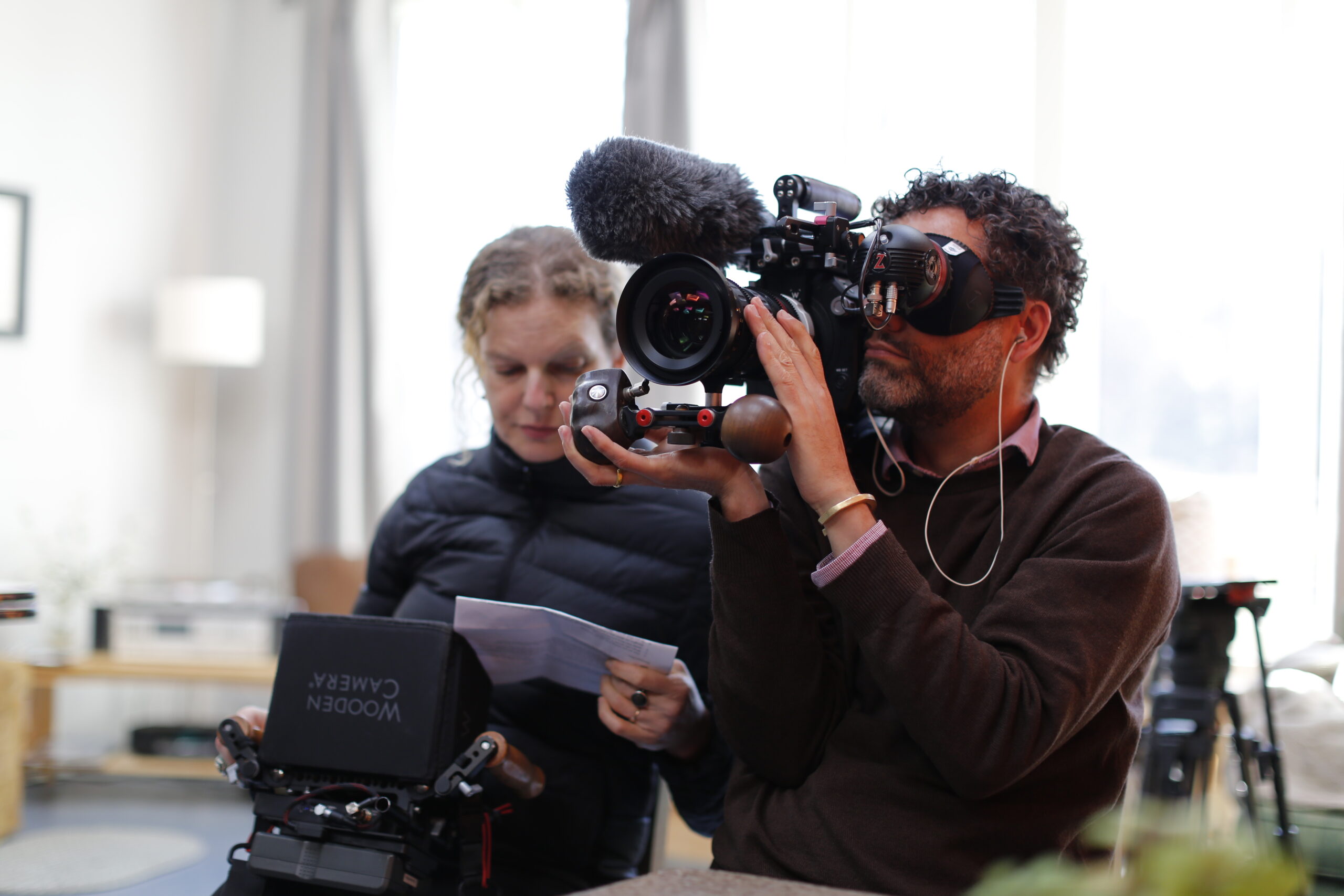 Dierdre Fishel, at left, shooting Women in Blue next to her cameraperson